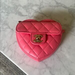 CHANEL Pink  Heart bag,, small